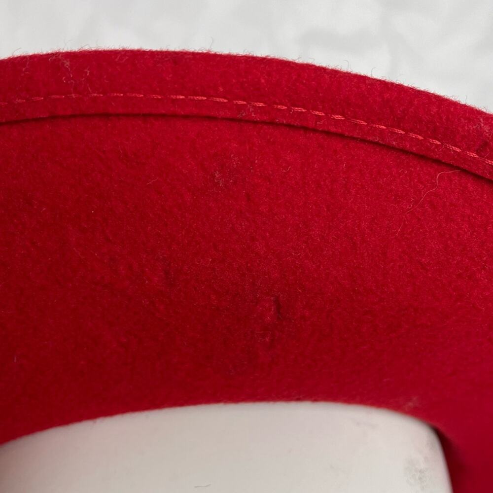 Vintage Red Bolero Hat 100% Wool Felt Black Ribbon and Coin - Picture 9 of 10